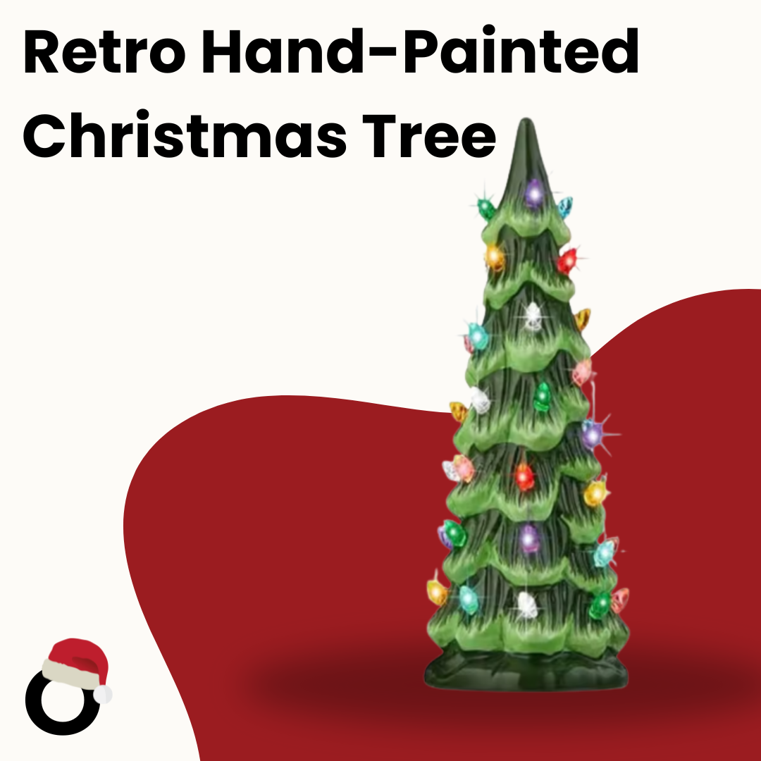 Hollyvia™ Retro Hand-Painted Tabletop Christmas Tree with LED Lights