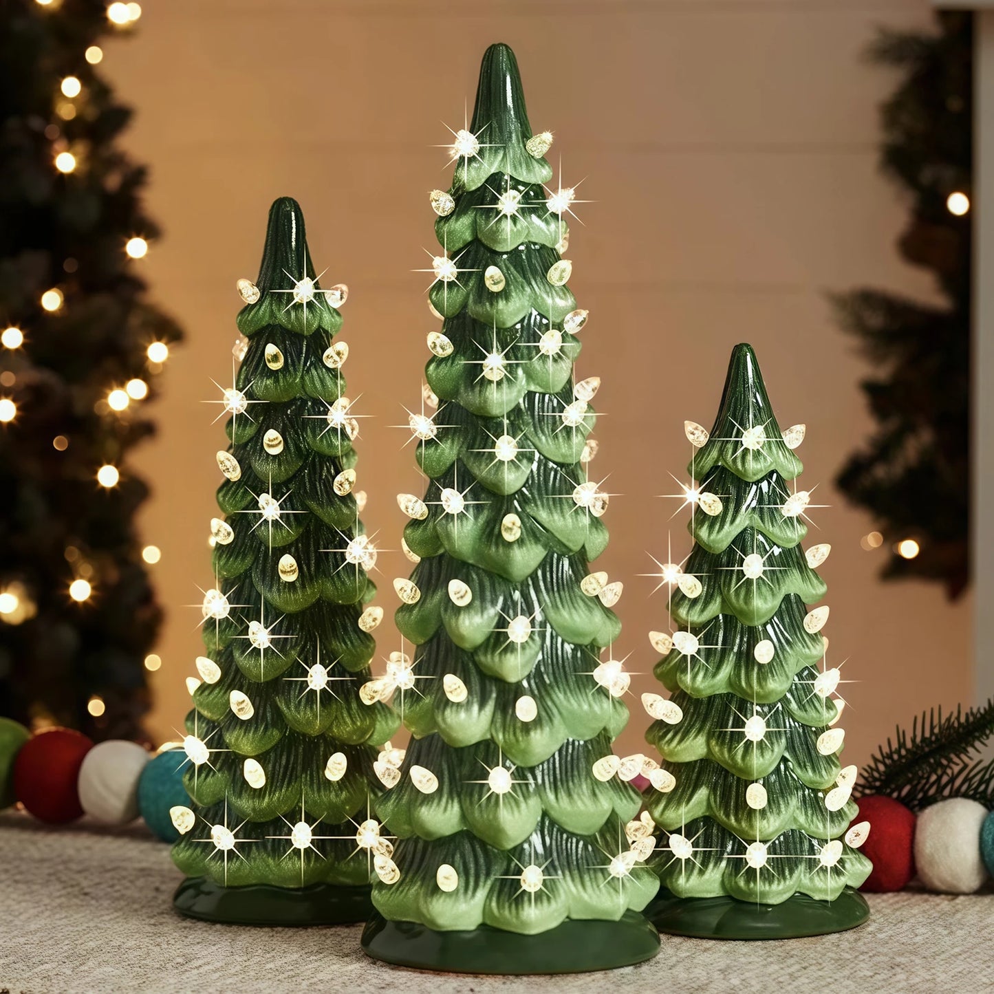 Hollyvia™ Retro Hand-Painted Tabletop Christmas Tree with LED Lights