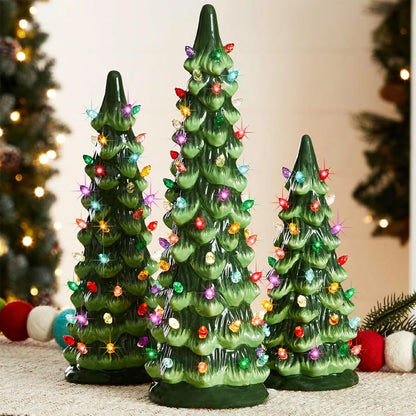 Hollyvia™ Retro Hand-Painted Tabletop Christmas Tree with LED Lights