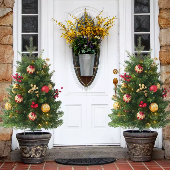 Hollyvia™ Festive Glow Outdoor & Indoor Christmas Tree with Ornaments