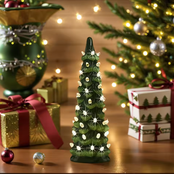 Hollyvia™ Retro Hand-Painted Tabletop Christmas Tree with LED Lights