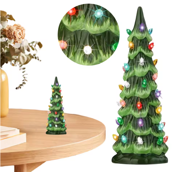 Hollyvia™ Retro Hand-Painted Tabletop Christmas Tree with LED Lights