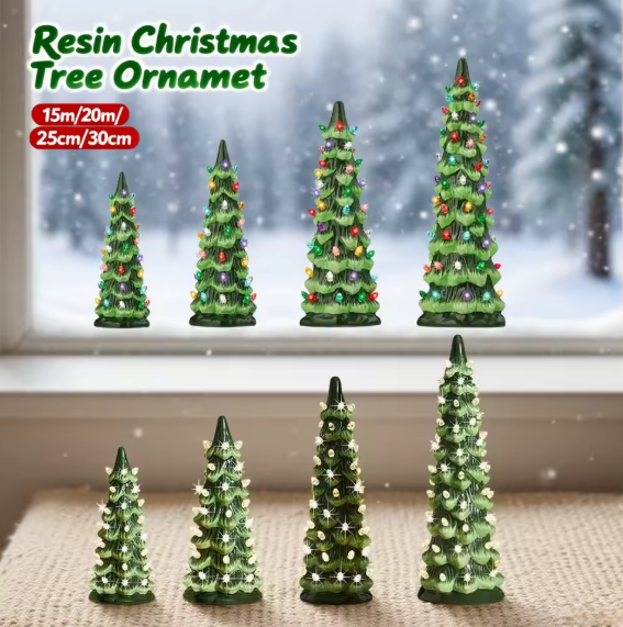 Hollyvia™ Retro Hand-Painted Tabletop Christmas Tree with LED Lights