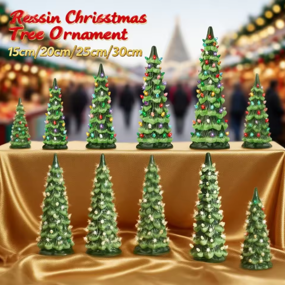 Hollyvia™ Retro Hand-Painted Tabletop Christmas Tree with LED Lights