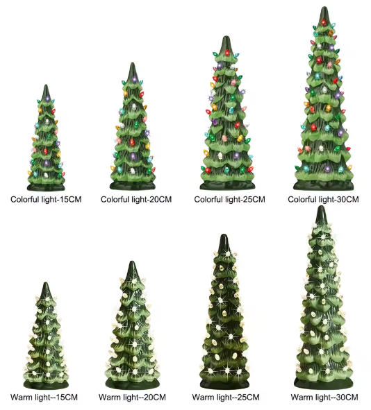 Hollyvia™ Retro Hand-Painted Tabletop Christmas Tree with LED Lights