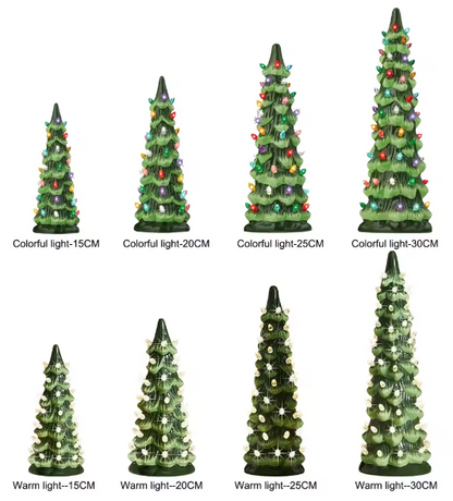 Hollyvia™ Retro Hand-Painted Tabletop Christmas Tree with LED Lights